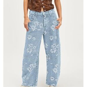 NWT Floral Printed Jeans - Lt Blue - S & XL